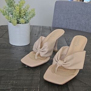Vivianly Size 7 Elegant Nude Bow Heeled Sandals
